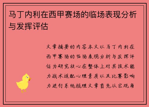马丁内利在西甲赛场的临场表现分析与发挥评估